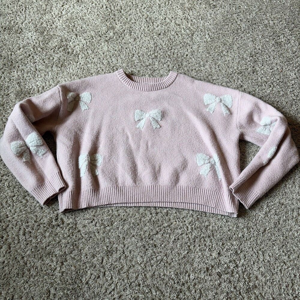 Harper & Ivy Pink Women’s Juniors Bow Cropped Sweater Stretchy Size XL